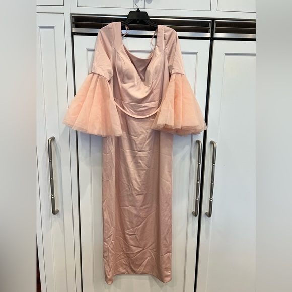 Mac Duggal Women's Flounced Sleeve Square Neck Column Gown Dress - Picture 3 of 7